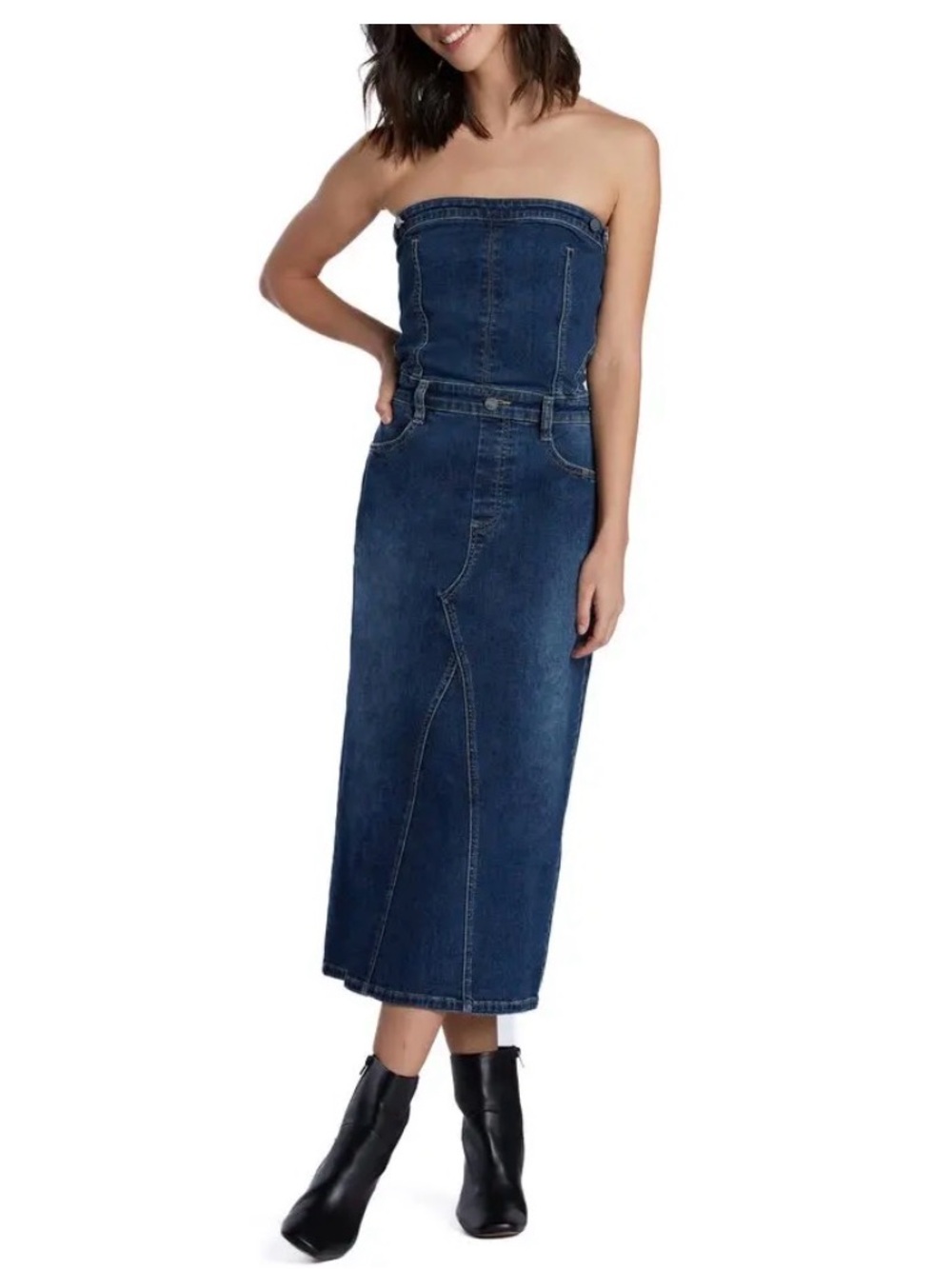Wash Lab Strapless Retro Denim Corset Strapless Denim Dress